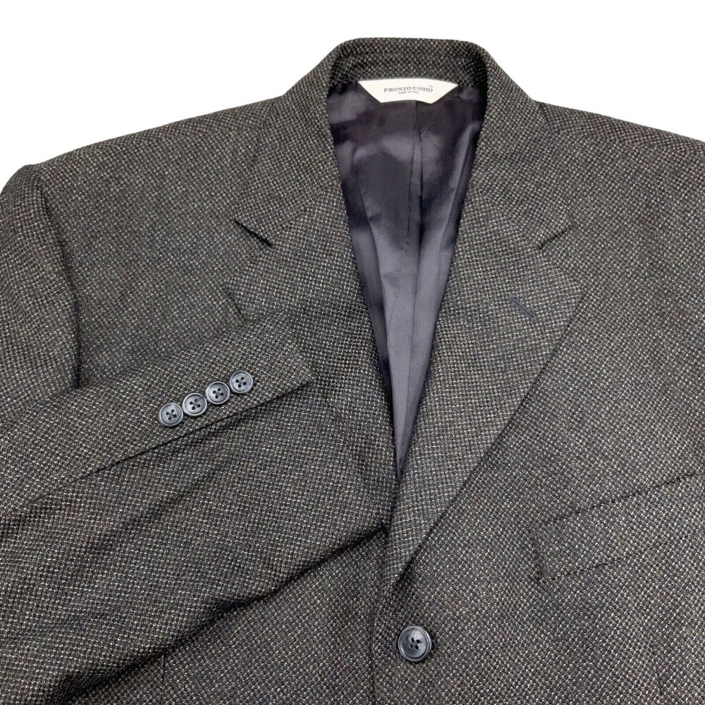 Pronto Uomo Blazer Men 42R Gray Tan‎ Career Lanificio Galtes Wool Italy VTG